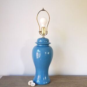 Vintage 1980s Blue Ceramic Ginger Jar Table Lamp Post Modern Lighting